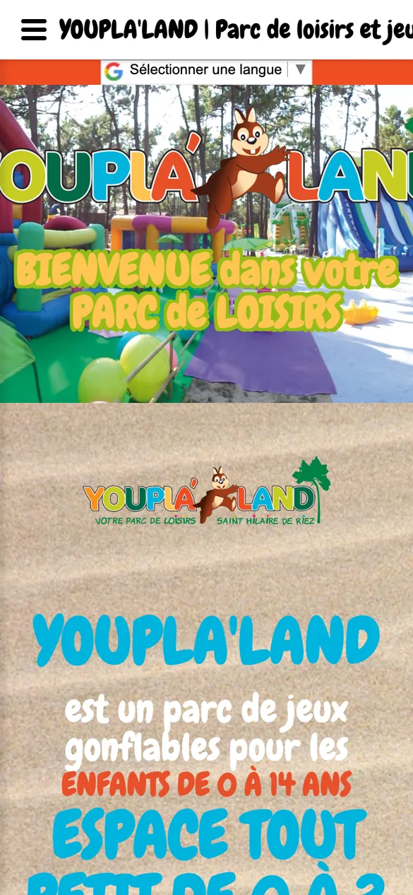Capture mobile du site actuel : titre de page tronqué, logo de la vidéo d'accueil coupé, ni tarifs ni numéro cliquable en haut de page